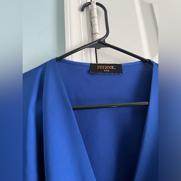 Renee C. Satin Twisted Crop Top in Blue, Size Medium - Picture 5 of 5